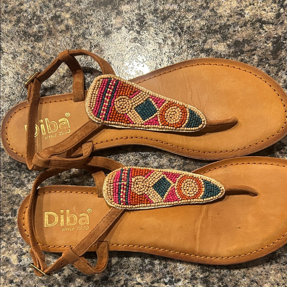 Diba Tan Sandals with Colorful Beaded Accents